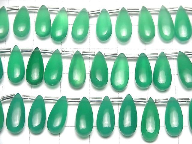 高品質綠玉髓AAA級梨形（平滑）15x6毫米半串或1串珠子（18顆）