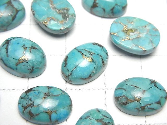 Blue Copper Turquoise AAA Oval Cabochon 14x10mm 2pcs