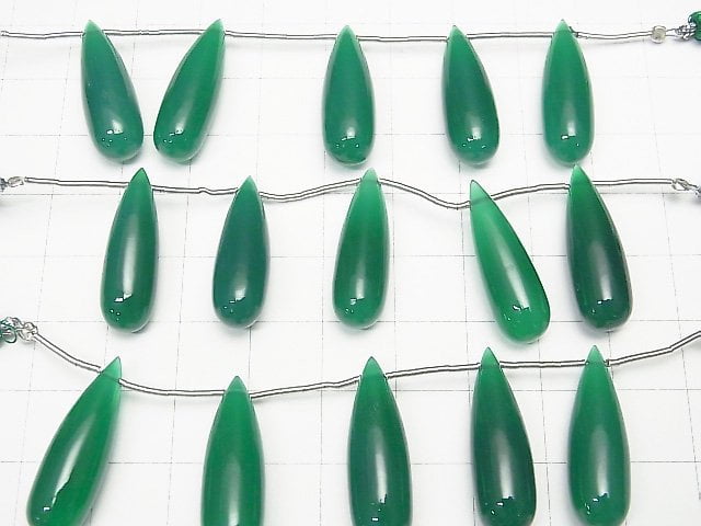 [Video]High Quality Green Onyx AAA Drop (Smooth) 25x8mm 1strand (5pcs )