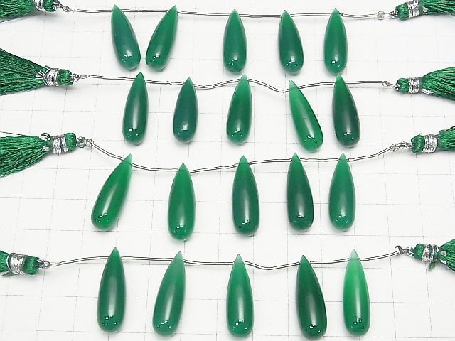 [Video]High Quality Green Onyx AAA Drop (Smooth) 25x8mm 1strand (5pcs )