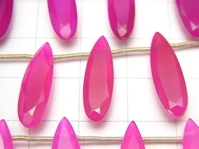 [Video] High Quality Fuchsia Pink Chalcedony AAA Pear shape Faceted 20x6mm 1strand (8pcs)