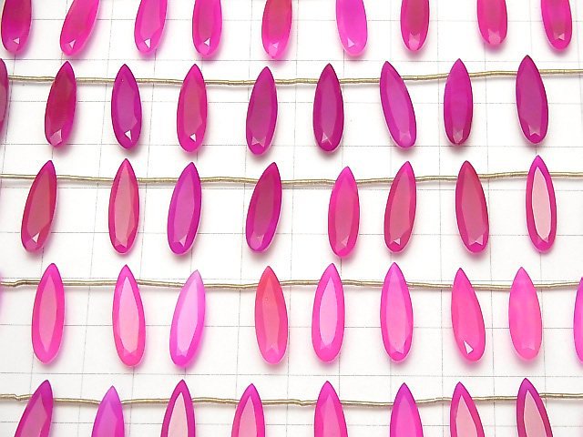 [Video] High Quality Fuchsia Pink Chalcedony AAA Pear shape Faceted 20x6mm 1strand (8pcs)