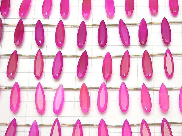 [Video] High Quality Fuchsia Pink Chalcedony AAA Pear shape Faceted 20x6mm 1strand (8pcs)