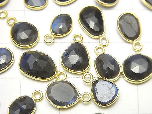 [Video] High Quality Black Labradorite AAA- Bezel Setting Freeform Rose Cut [One Side] 18KGP 5pcs