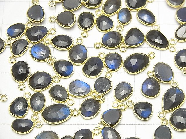 [Video] High Quality Black Labradorite AAA- Bezel Setting Freeform Rose Cut [One Side] 18KGP 5pcs