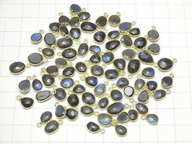 [Video] High Quality Black Labradorite AAA- Bezel Setting Freeform Rose Cut [One Side] 18KGP 5pcs