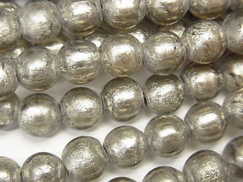 [Video] Lampwork Beads Round 8mm [Silver foil x light black] half or 1strand beads (aprx.10inch/25cm)
