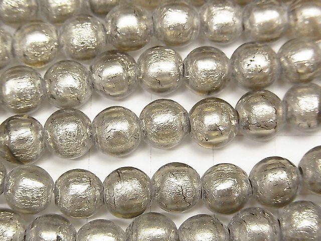 [Video] Lampwork Beads Round 8mm [Silver foil x light black] half or 1strand beads (aprx.10inch/25cm)