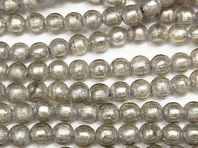 [Video] Lampwork Beads Round 8mm [Silver foil x light black] half or 1strand beads (aprx.10inch/25cm)