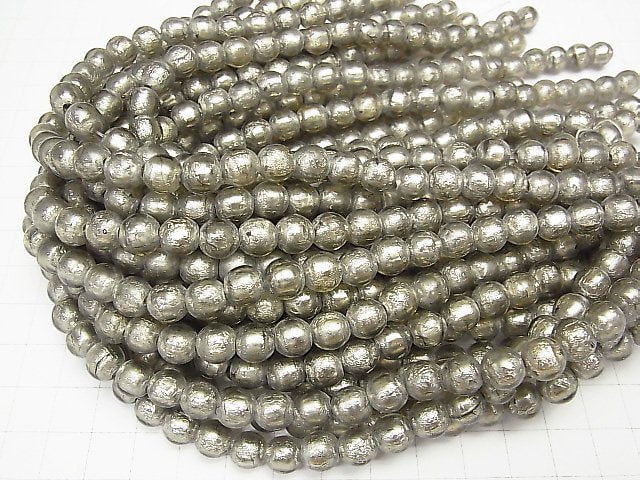 [Video] Lampwork Beads Round 8mm [Silver foil x light black] half or 1strand beads (aprx.10inch/25cm)