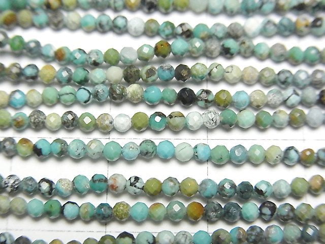 [Video] High Quality! Turquoise AA Faceted Round 2mm 1strand beads (aprx.15inch / 37cm)