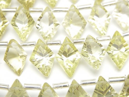 Concave Cut, Diamond, Lemon Quartz Gemstone Beads