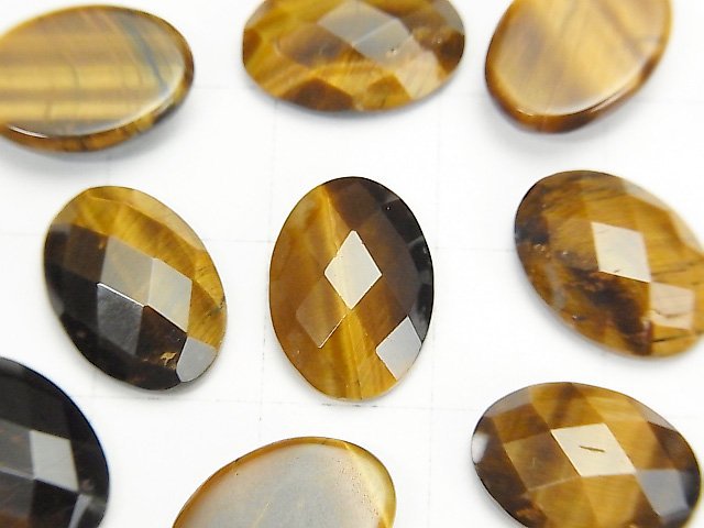 [Video] Yellow Tiger's Eye AAA Oval Faceted Cabochon 14x10mm 2pcs