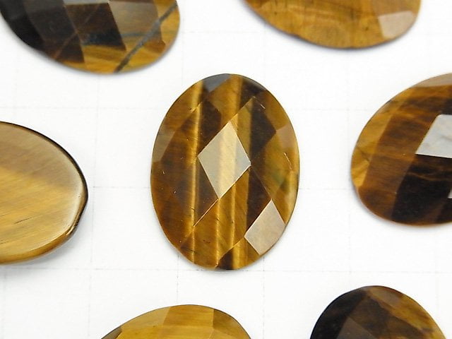 [Video] Yellow Tiger's Eye AAA Oval Faceted Cabochon 25x18mm 1pc