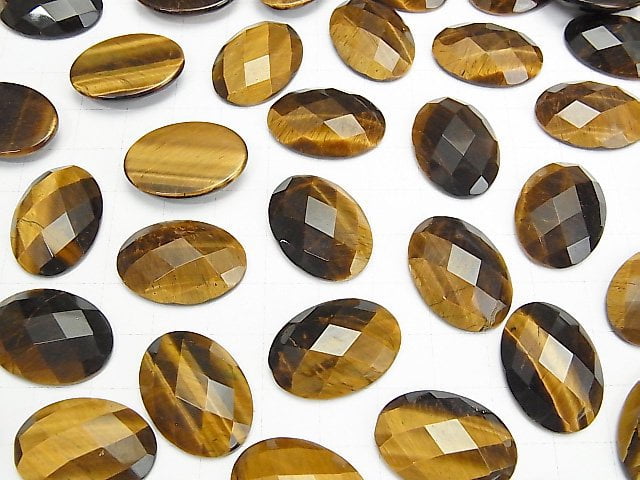 [Video] Yellow Tiger's Eye AAA Oval Faceted Cabochon 25x18mm 1pc