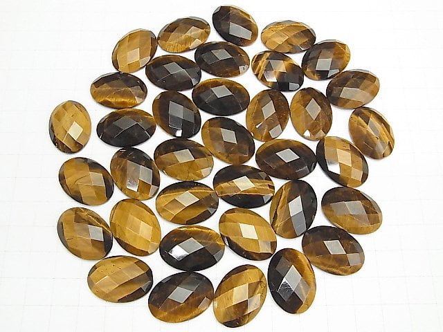 [Video] Yellow Tiger's Eye AAA Oval Faceted Cabochon 25x18mm 1pc