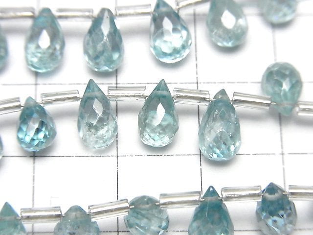 [Video]High Quality Natural Blue Zircon AAA- Drop Faceted Briolette half or 1strand beads (aprx.6inch/16cm)