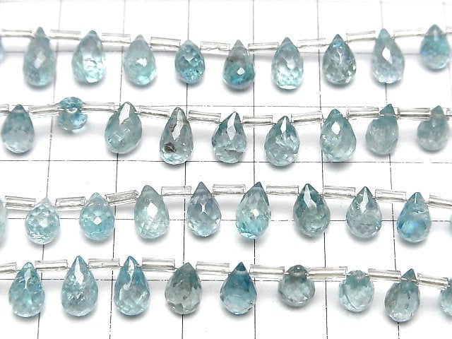 [Video]High Quality Natural Blue Zircon AAA- Drop Faceted Briolette half or 1strand beads (aprx.6inch/16cm)