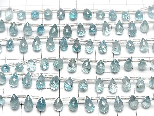 [Video]High Quality Natural Blue Zircon AAA- Drop Faceted Briolette half or 1strand beads (aprx.6inch/16cm)