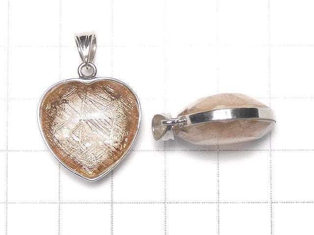 [Video] Meteorite (Muonionalusta) Pendant Heart cut 20x20x9mm Both Side Finish Pink Gold 1pc