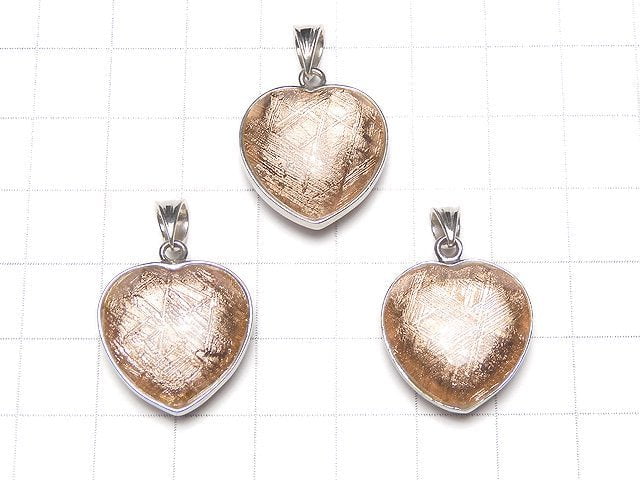 [Video] Meteorite (Muonionalusta) Pendant Heart cut 20x20x9mm Both Side Finish Pink Gold 1pc