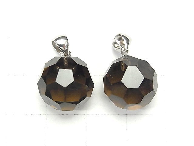 [Video] Smoky Quartz AAA "Buckyball" Faceted Round 14mm Pendant Silver925 1pc