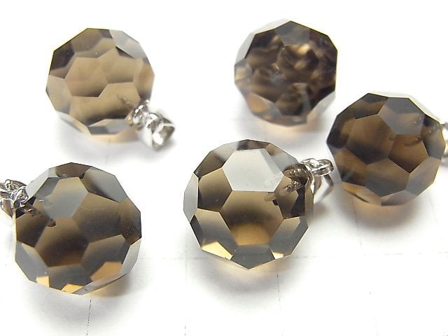 [Video] Smoky Quartz AAA "Buckyball" Faceted Round 14mm Pendant Silver925 1pc