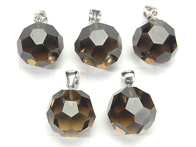 [Video] Smoky Quartz AAA "Buckyball" Faceted Round 14mm Pendant Silver925 1pc