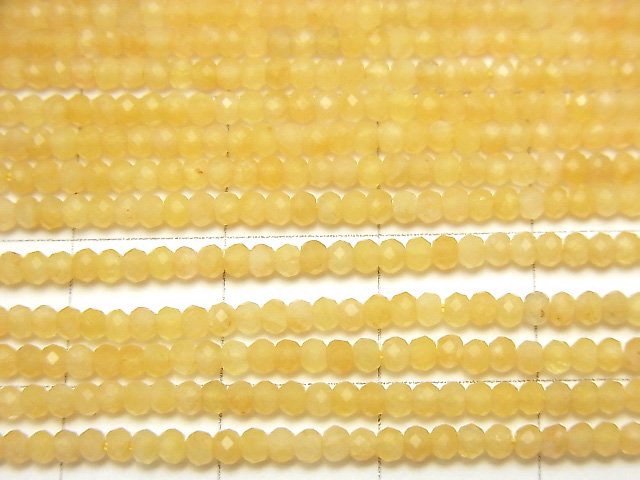 [Video] High Quality! Yellow Jade Faceted Button Rondelle 2x2x1.5mm 1strand beads (aprx.15inch / 38cm)
