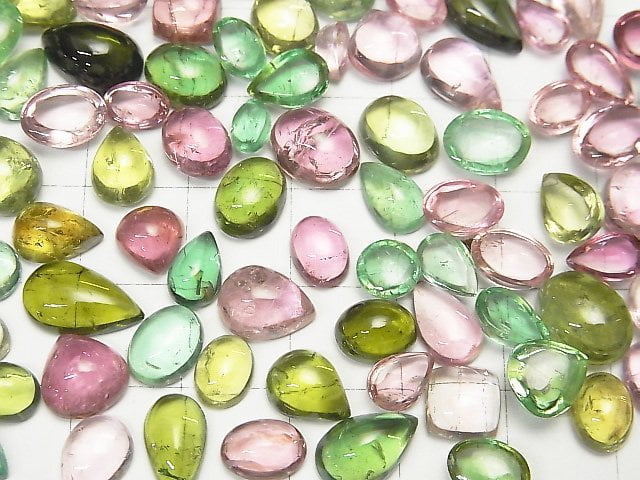 [Video] High Quality Multicolor Tourmaline AAA Cabochon Mix Shape 5pcs