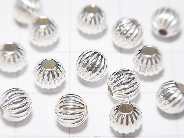 Silver925 Line Carved Round (Corrugated Beads) [3mm][4mm][5mm][6mm] No.1 5pcs