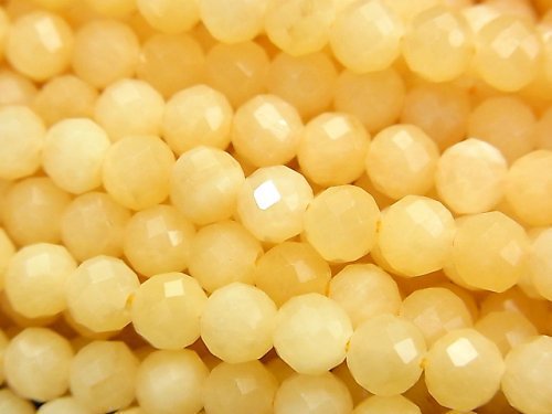 [Video]High Quality! Yellow Jade 64 Faceted Round 6mm 1strand beads (aprx.15inch/37cm)