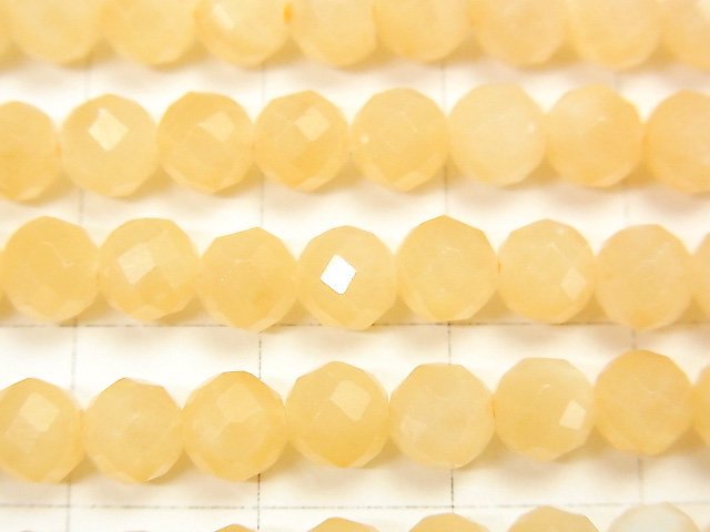 [Video]High Quality! Yellow Jade 64 Faceted Round 6mm 1strand beads (aprx.15inch/37cm)