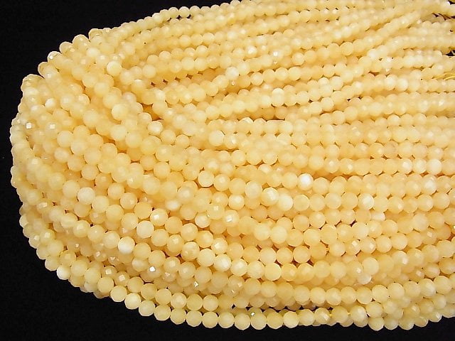 [Video]High Quality! Yellow Jade 64 Faceted Round 6mm 1strand beads (aprx.15inch/37cm)