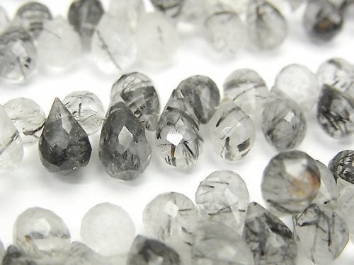 [Video]High Quality Tourmaline Quartz AAA- Drop Faceted Briolette 1strand beads (aprx.7inch/18cm)