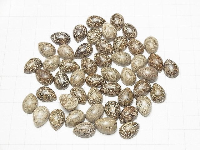 [Video] Morocco Dinosaur Bone Fossil Pear shape Cabochon 14x10mm 4pcs