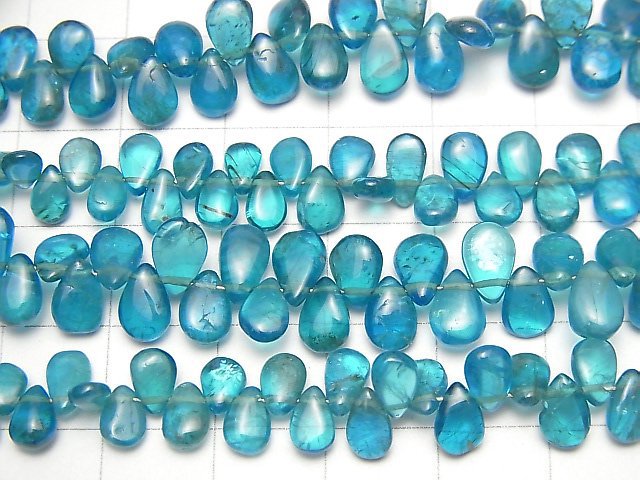 [Video] High Quality Neon Blue Apatite AA++ Pear shape (Smooth) half or 1strand beads (aprx.7inch / 18cm)