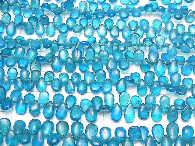 [Video] High Quality Neon Blue Apatite AAA- Pear shape (Smooth) half or 1strand beads (aprx.7inch / 18cm)