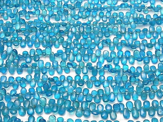 [Video] High Quality Neon Blue Apatite AAA- Pear shape (Smooth) half or 1strand beads (aprx.7inch / 18cm)