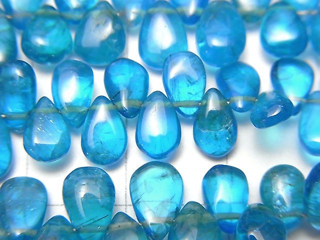 [Video] High Quality Neon Blue Apatite AAA- Pear shape (Smooth) half or 1strand beads (aprx.7inch / 18cm)