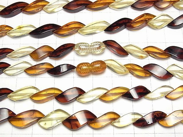 [Video] Baltic Amber 4Faceted Twist Rice Multicolor NO.2 Necklace