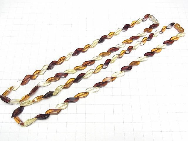 [Video] Baltic Amber 4Faceted Twist Rice Multicolor NO.2 Necklace