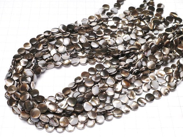 [Video]Mother of Pearl MOP Brown Coin 8x8x3.5mm 1strand beads (aprx.15inch/38cm)