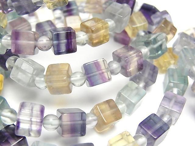 [Video] Multicolor Fluorite AAA Cube 6mm & Round 4mm Bracelet