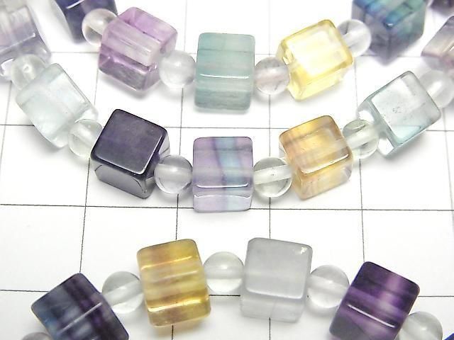 [Video] Multicolor Fluorite AAA Cube 6mm & Round 4mm Bracelet