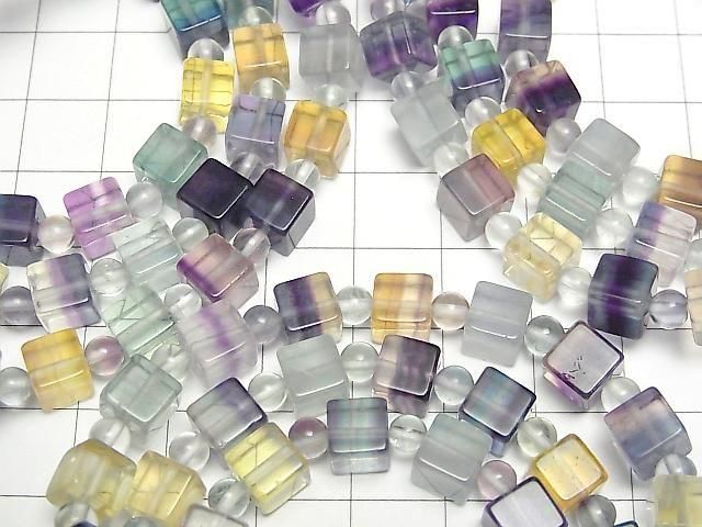 [Video] Multicolor Fluorite AAA Cube 6mm & Round 4mm Bracelet