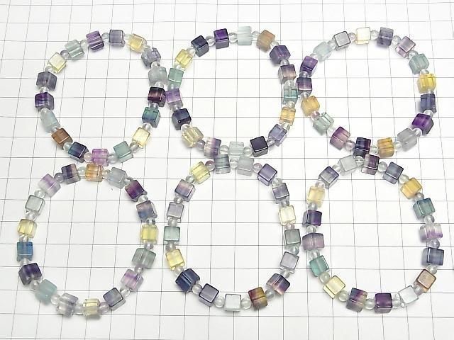 [Video] Multicolor Fluorite AAA Cube 6mm & Round 4mm Bracelet