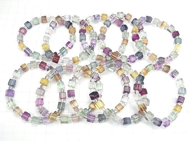 [Video] Multicolor Fluorite AAA Cube 6mm & Round 4mm Bracelet