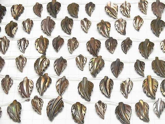 [Video] Mother of Pearl MOP Brown Leaf 1strand beads (aprx.14inch / 34cm)