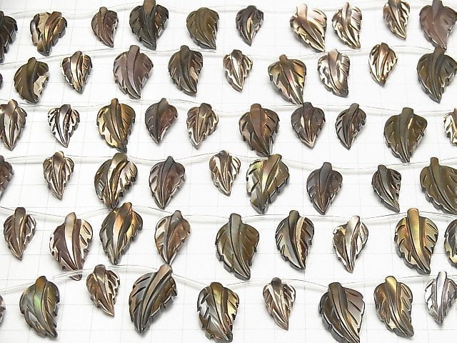 [Video] Mother of Pearl MOP Brown Leaf 1strand beads (aprx.14inch / 34cm)